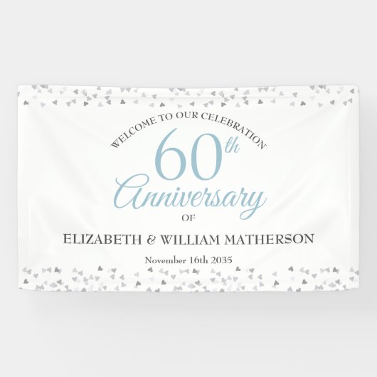 60ste verjaardag Love Hearts Confetti Welkom Spandoek (Horizontaal)