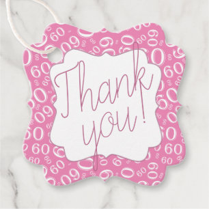 60ste Verjaardag Nummer 60 Patroon Roze en Wit Bedankjes Labels