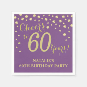 60ste verjaardag Paarse en gouden diamant Servet