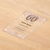 60ste verjaardag roos Gold Clear Party Acryl Uitnodigingen (Laagn)