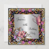 60ste verjaardag Roze bloem vlinder Goud Zilver Kaart (Voorkant)