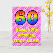 60ste verjaardag: roze strepen & harten, regenboog kaart (Gele Bloem)