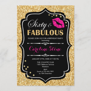 60ste verjaardag - Sixty Fabulous Goud Zwart Roze Kaart