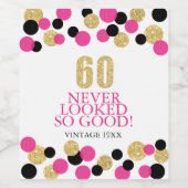 60ste Verjaardag Sparkling Gold Glitter Roze Confe Wijn Etiket (Enkel label)