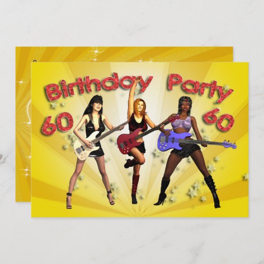 60ste verjaardag uitnodiging met een meisje band (Voorkant / Achterkant)