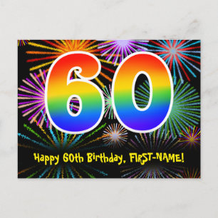 60ste verjaardag - Vuurwerk Pattern + Regenboog 60 Briefkaart