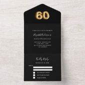 60ste verjaardag zwart goud rsvp all in one uitnodiging (Binnen)