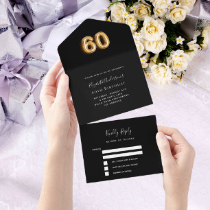 60ste verjaardag zwart goud rsvp all in one uitnodiging