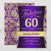 60ste verjaardagsfeestje - Goud Paarse Kaart (Voorkant / Achterkant)