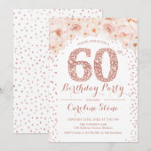 60ste verjaardagsfeestje - Wit Rose Gold Kaart (Voorkant / Achterkant)