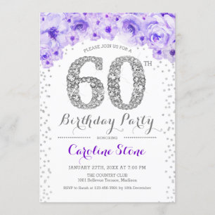 60ste verjaardagsfeestje - wit zilver Paarse Kaart