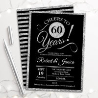 60ste verlichting feest - Zilveren Zwarte Uitnodig