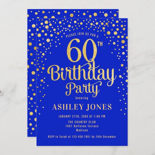 60ste verparty - Koningsblauw & Goud Kaart (Voorkant / Achterkant)