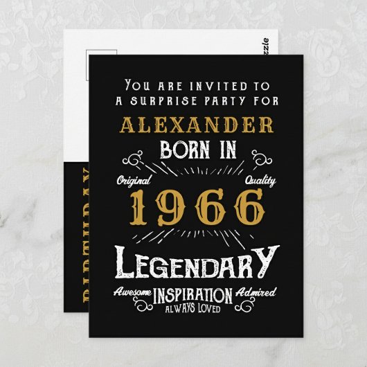 60th Birthday 1966 Black Gold Legend Invitation