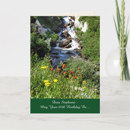 60th Birthday Adventure Waterval met wilde bloemen Kaart (Voorkant)