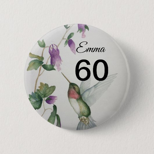 60th Birthday Bird Garden Flowers Button (Voorkant)