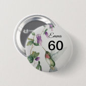 60th Birthday Bird Garden Flowers Button (Voorkant /achterkant)