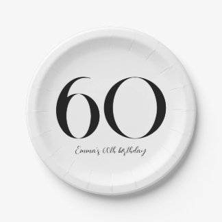 60th Birthday Black and White Papieren Bordje