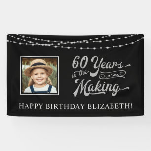 60th Birthday Black en Silver String Lights Foto Spandoek