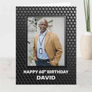 60th Birthday Black Geometric Pattern Custom Photo Kaart