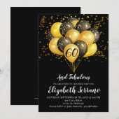 60th Birthday Black Gold Glitter Invitation Kaart (Voorkant / Achterkant)