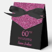 60th Birthday Black Hot Pink Glitter Thank You Bedankdoosjes (Voorkant)