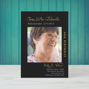 60th Birthday Black Invitation Kaart
