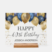 60th Birthday Blauw Gouden Ballonnen Wissen Acryl Bord (Voorkant)