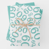 60th Birthday Blauwgroen & White Number Pattern 60 Inpakpapier Vel (In situ)