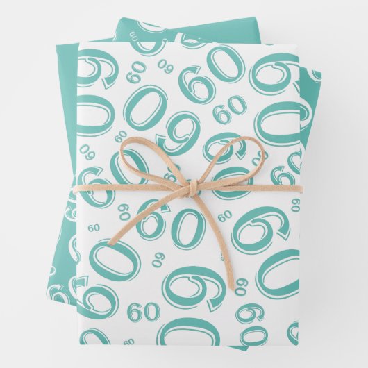 60th Birthday Blauwgroen & White Number Pattern 60 Inpakpapier Vel (In situ)
