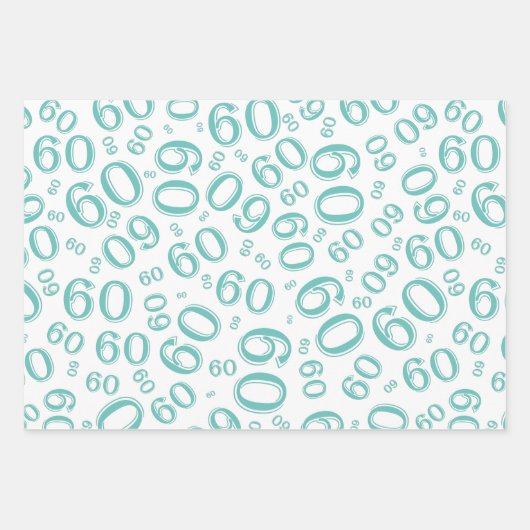 60th Birthday Blauwgroen & White Number Pattern 60 Inpakpapier Vel (Voorkant)
