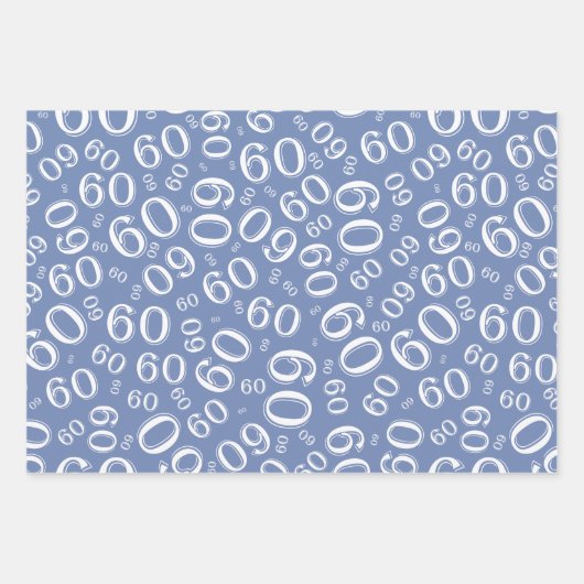 60th Birthday Blue & White Number Pattern 60 Inpakpapier Vel (Voorkant 2)