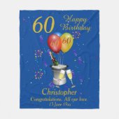 60th Birthday Celebration Blue Fleece Blanket (Voorkant)