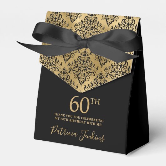60th Birthday Gold Damask Thank You Bedankdoosjes (Voorkant Zijde)