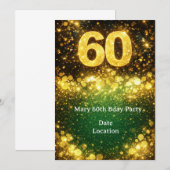 60th Birthday Gold Glitter  Kaart (Voorkant / Achterkant)