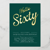 60th Birthday Green Gold Foil Hallo 60 Uitnodiging (Voorkant)