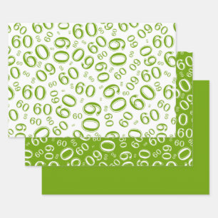 60th Birthday Green & White Number Pattern 60 Inpakpapier Vel