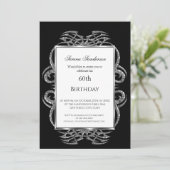 60th Birthday Invitation Black Kaart (Staand voorkant)