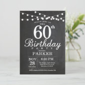60th Birthday Invitation Chalkboard String Lights Kaart (Staand voorkant)