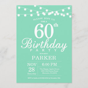 60th Birthday Invitation Mint Green Kaart