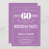 60th Birthday Invitation Paars and White Kaart (Voorkant / Achterkant)