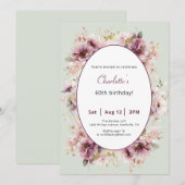 60th Birthday Invitation Purple Floral Watercolor (Devant / Derrière)