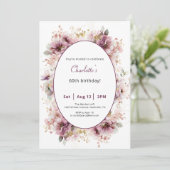 60th Birthday Invitation Purple Floral Watercolor (Debout devant)