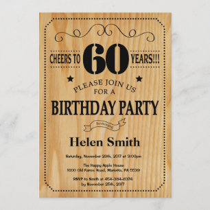 60th Birthday Invitation Rustic Wood Kaart