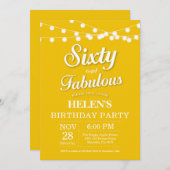 60th Birthday Invitation Yellow Fabulous Kaart (Voorkant / Achterkant)