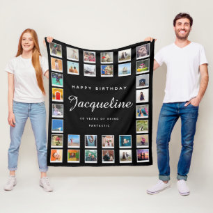60th Birthday Modern Chic Photo Collage Black Fleece Deken