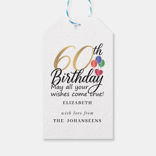 60th Birthday Modern Script Typography Gold Sixty Cadeaulabel (Achterkant)