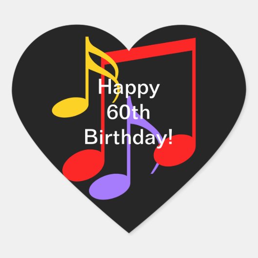 60th Birthday Music Notes  Heart Sticker (Voorkant)