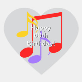 60th Birthday Music Notes Heart Sticker