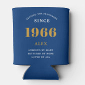 60th Birthday Name 1966 Blue Gold Elegant Chic Blikjeskoeler (Achterkant)